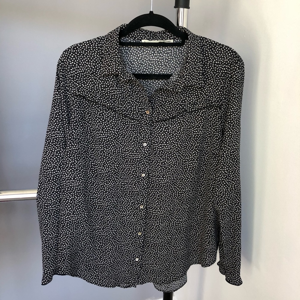 Acote Black & White Printed Ruffle Blouse Size 4